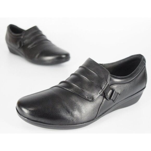 Clarks Shoes - Clarks Everlay Heidi Black Monkstrap Wedge Loafers